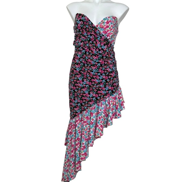 Lovers + Friends Trish Mixed Floral Asymmetrical Strapless Dress Small - Picture 2 of 6